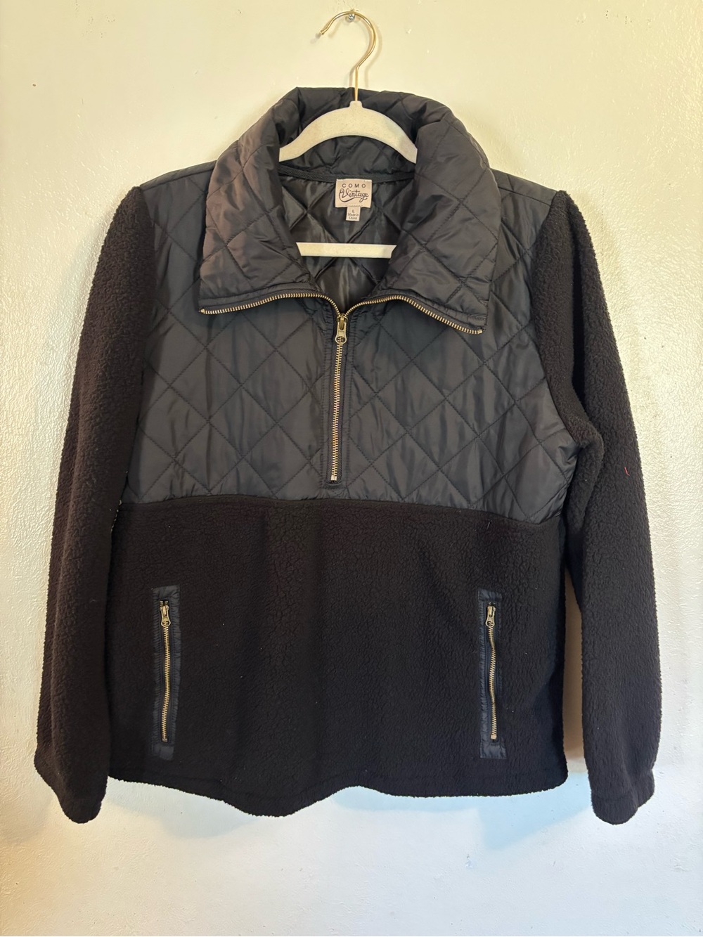 Como Vintage Black Quilted & Sherpa Half-Zip Jacket